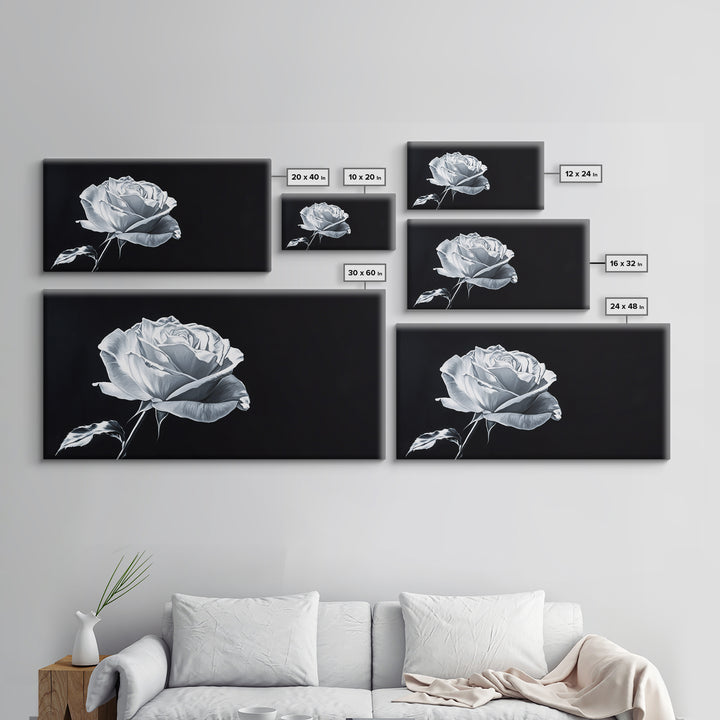 Large White Rose Painting Canvas Print, Flower Painting, Floral Decor, Moody Centerpiece Painting, Above Mantle Wall Art, Above Sofa Wall Art