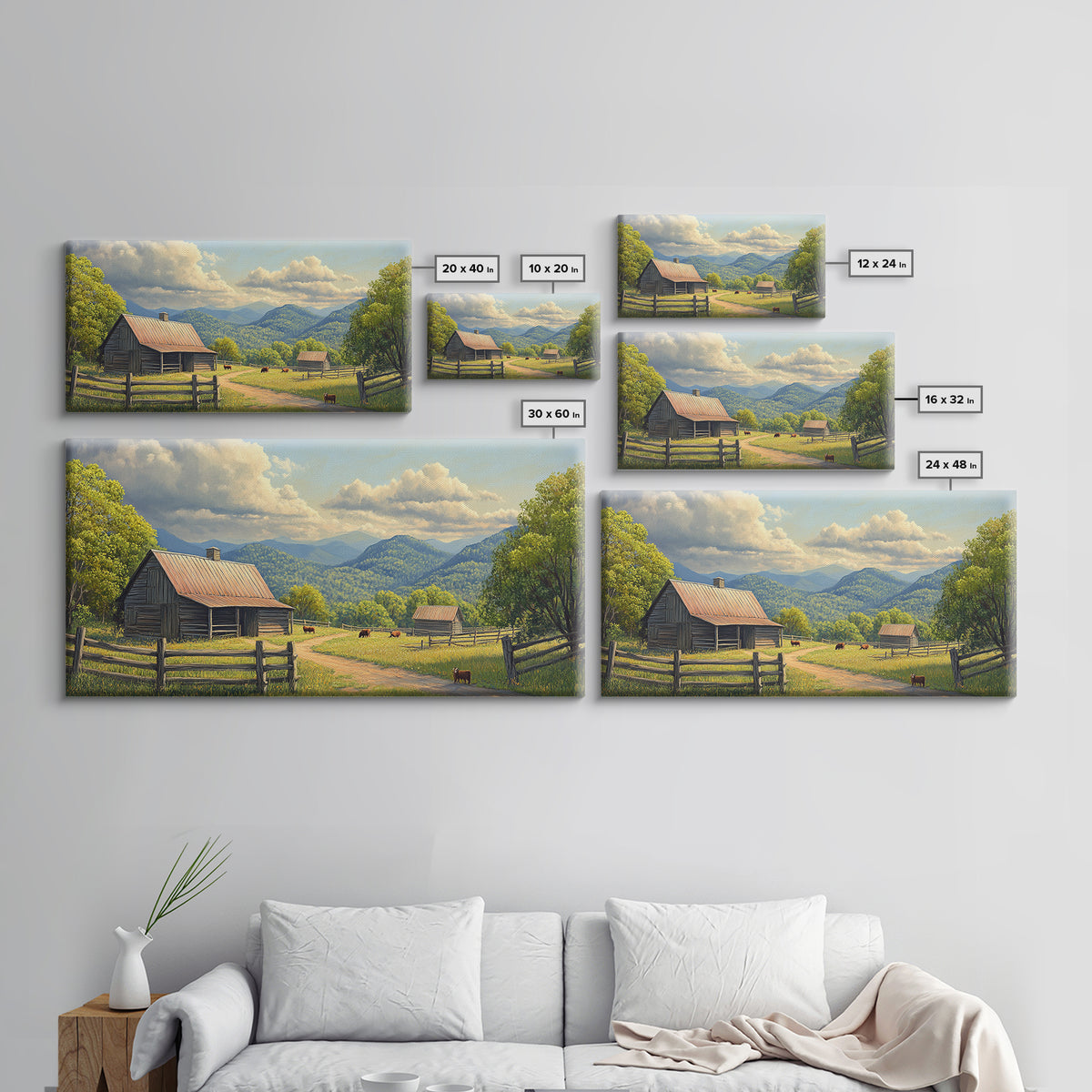 Barn Landscape Oil Painting Canvas Print, Rustic Farmhouse Home Decor, Modern Farm House Wall Art, Barn Wall Art, Barn Decor