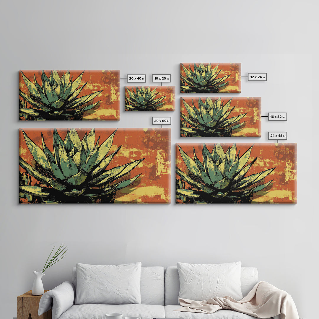Blue Agave Pueblo Art Framed Canvas Print - Art of Arizona - Mexicano Home Decor - Chicano Art - Agave Painting - Bar Decor - Living Room Art
