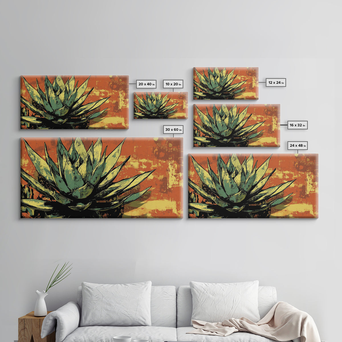 Blue Agave Pueblo Art Framed Canvas Print - Art of Arizona - Mexicano Home Decor - Chicano Art - Agave Painting - Bar Decor - Living Room Art