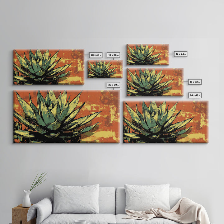 Blue Agave Pueblo Art Framed Canvas Print - Art of Arizona - Mexicano Home Decor - Chicano Art - Agave Painting - Bar Decor - Living Room Art