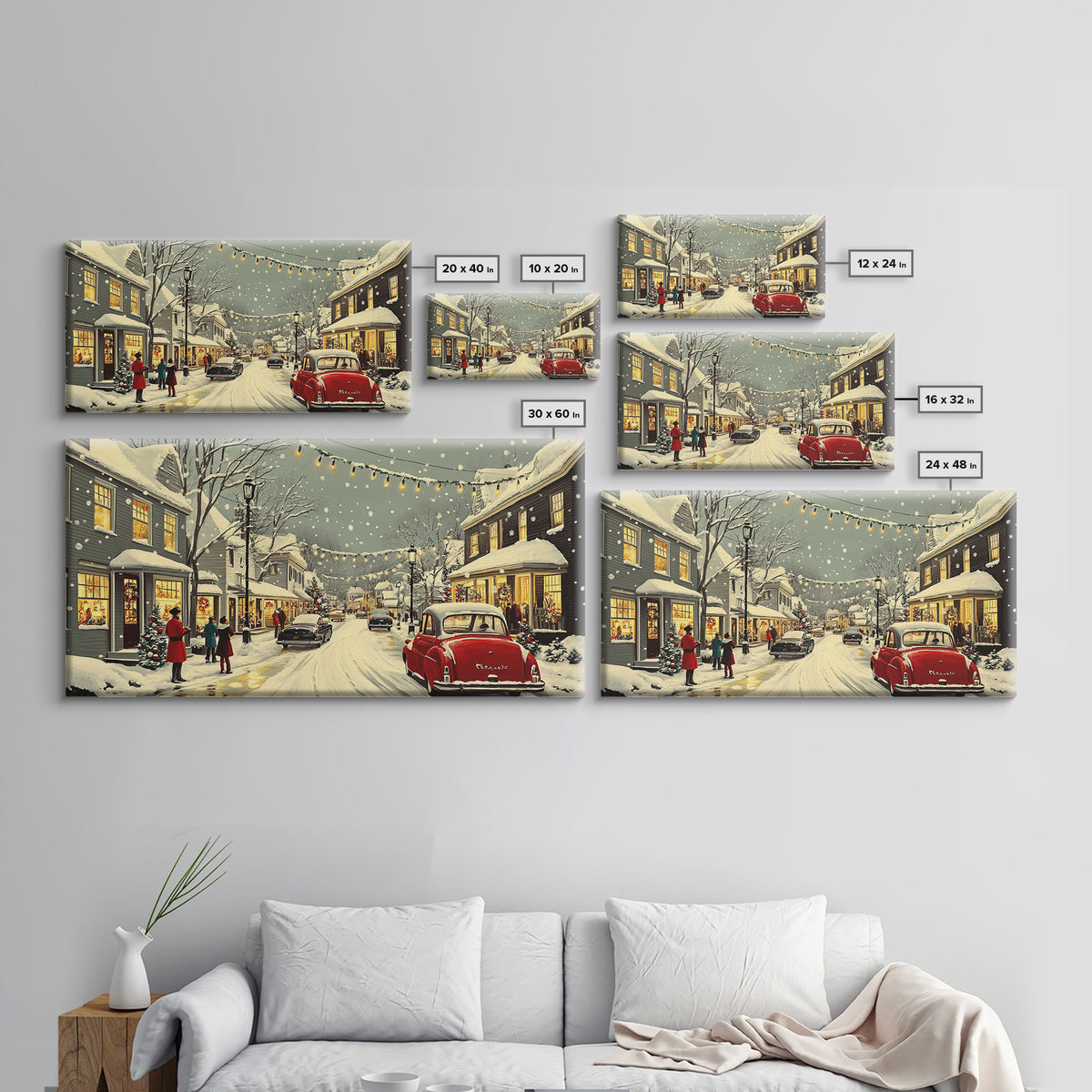 Christmas Village Painting Print Ready To Hang Wall Art, Canvas Print, Christmas Wall Art, Christmas Mantle Decor, Christmas Gift Idea