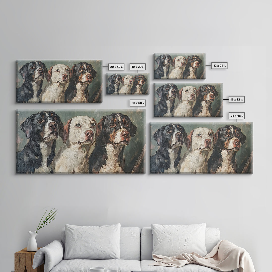 Cute Hunting Dogs Framed Canvas Print, Hunting Dogs Oil Painting, Modern Farmhouse, Traditional Home Decor, Rustic Wall Art, Dog Lover Gift