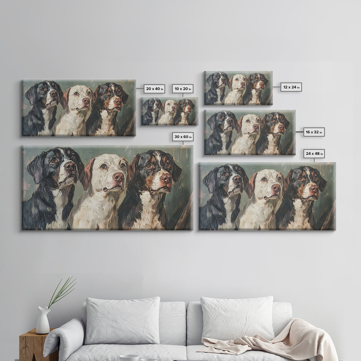 Cute Hunting Dogs Framed Canvas Print, Hunting Dogs Oil Painting, Modern Farmhouse, Traditional Home Decor, Rustic Wall Art, Dog Lover Gift
