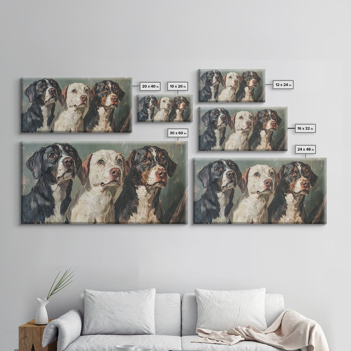 Cute Hunting Dogs Framed Canvas Print, Hunting Dogs Oil Painting, Modern Farmhouse, Traditional Home Decor, Rustic Wall Art, Dog Lover Gift