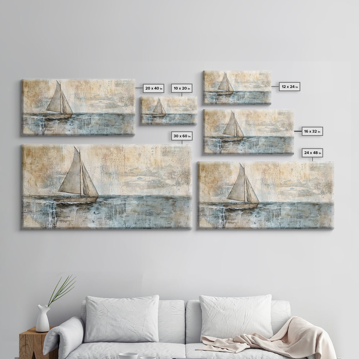 Coastal Sailboat Painting Print, Ready To Hang Art, Framed Canvas, Coastal Art Print For Beach House Decor, Wabi Sabi Sailboat, Inspired Ocean