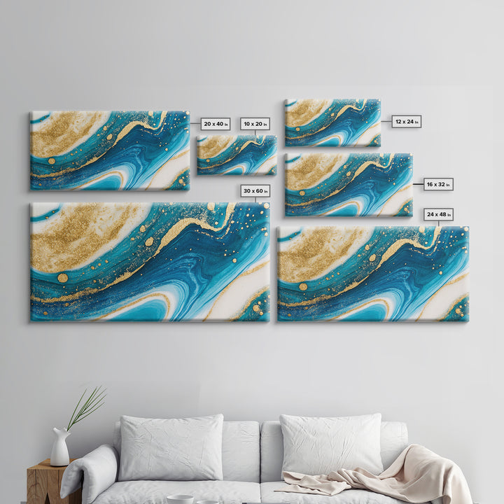 Blue, White and Gold Marble Canvas Print - Marble Painting - Centerpiece Wall Art - Statement Piece - Bold Artwork - Trendy Art - Abstract Art