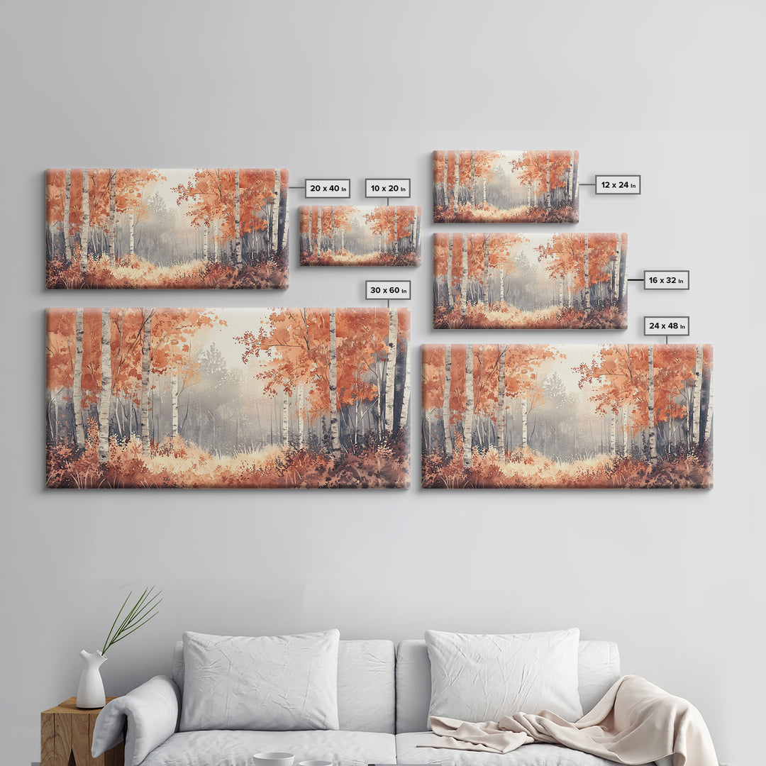 Aspen Landscape, Autumn Forest Print, Birch Tree Painting Framed Canvas Print, Ready To Hang Wall Art, Modern Abstract Nature Wall Art