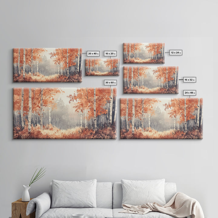 Aspen Landscape, Autumn Forest Print, Birch Tree Painting Framed Canvas Print, Ready To Hang Wall Art, Modern Abstract Nature Wall Art