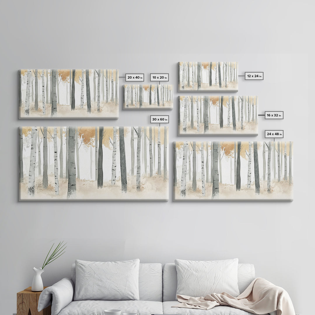 Aspen Trees Oil Painting Print Canvas, Autumn Aspens Print, Muted White Winter Wall Art, Country Farmhouse Wall Decor, Abstract Landscape Art