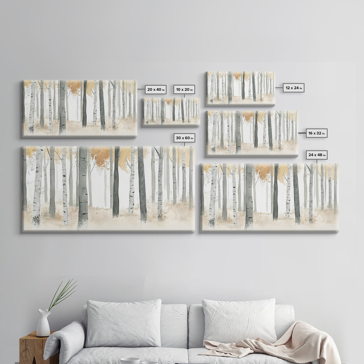 Aspen Trees Oil Painting Print Canvas, Autumn Aspens Print, Muted White Winter Wall Art, Country Farmhouse Wall Decor, Abstract Landscape Art