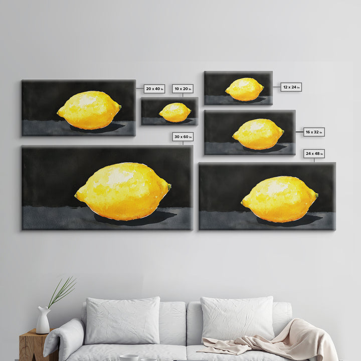 A Whole Lemon - Framed Canvas Print - Abstract Watercolor Lemon Painting - Kitchen Wall Art