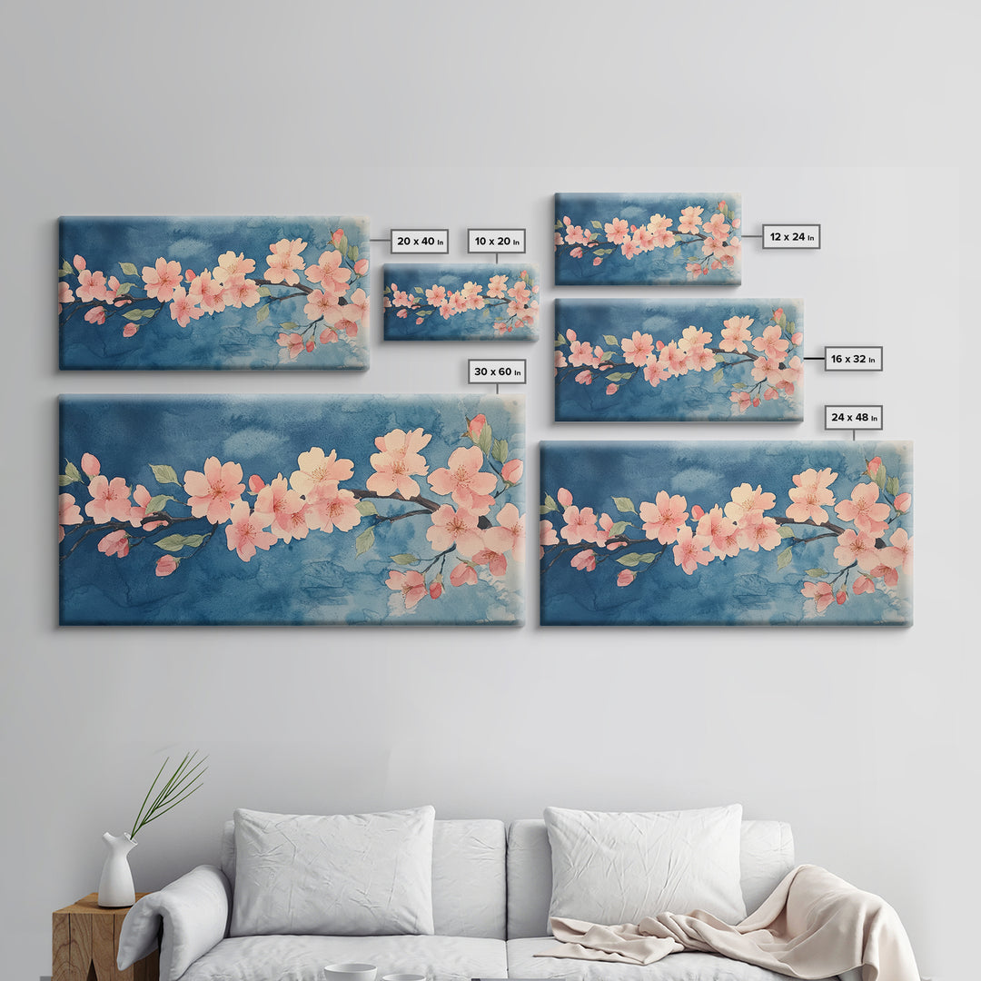 Cherry Blossoms Wall Art Canvas Print  - Pink Cherry Blossom Canvas Oil Painting - Wabi Sabi Wall Art - Purple Tree Nature Decor