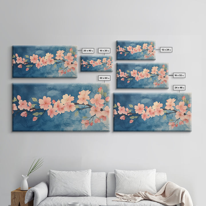 Cherry Blossoms Wall Art Canvas Print  - Pink Cherry Blossom Canvas Oil Painting - Wabi Sabi Wall Art - Purple Tree Nature Decor