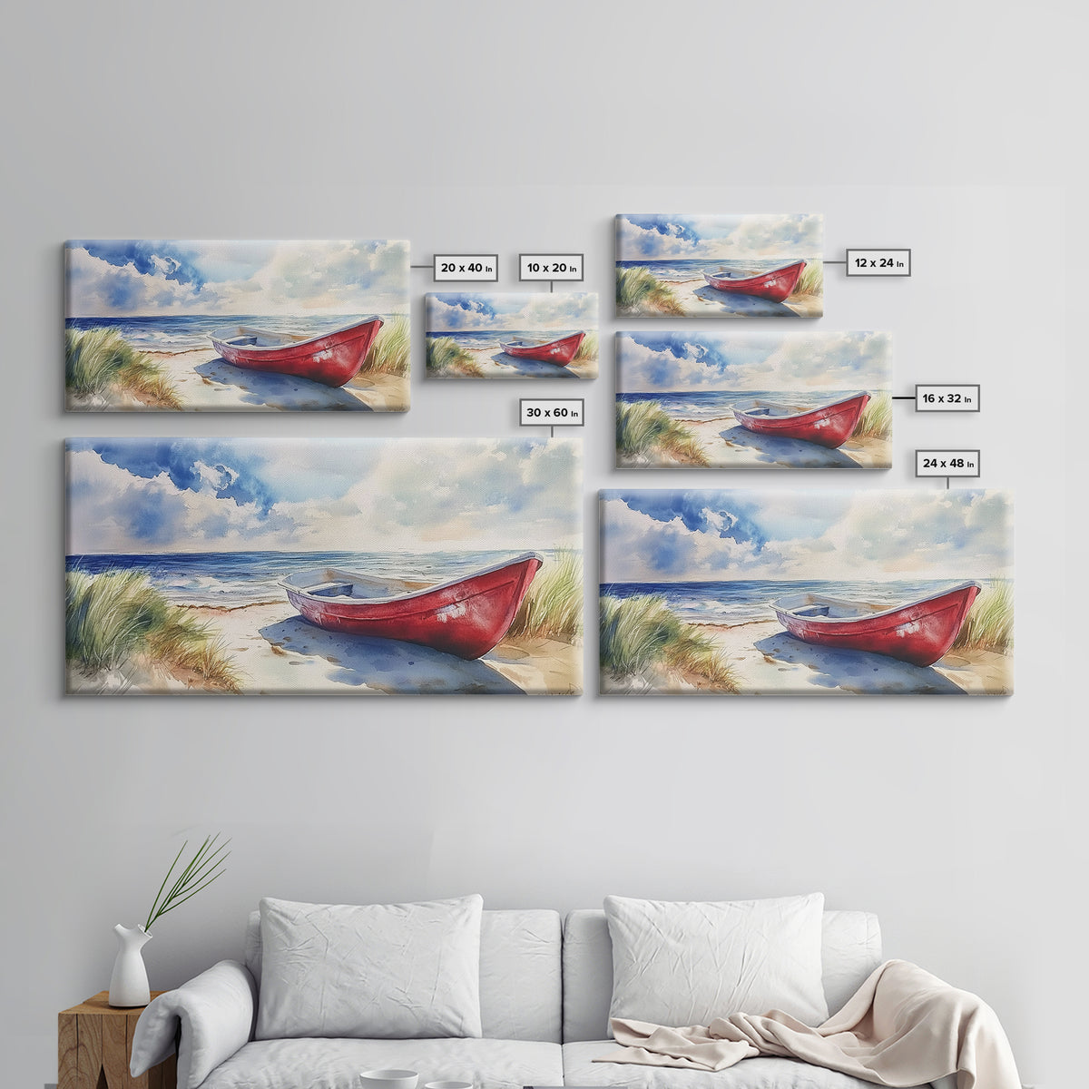 Coastal Decor - Painting of a Canoe On The beach Framed Canvas Print - Maine Painting - Maine Wall Art - Coastal Home Decor - Beach Art