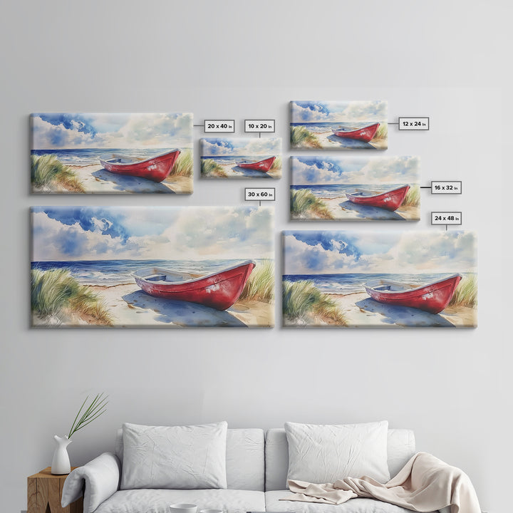 Coastal Decor - Painting of a Canoe On The beach Framed Canvas Print - Maine Painting - Maine Wall Art - Coastal Home Decor - Beach Art