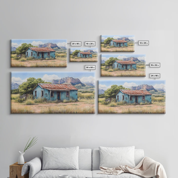 Abandoned Cabin In The Nevada Desert - Framed Canvas Print - Kitsch Wall Art - Desert Landscape Painting - Barn Oil Painting - Desert Art