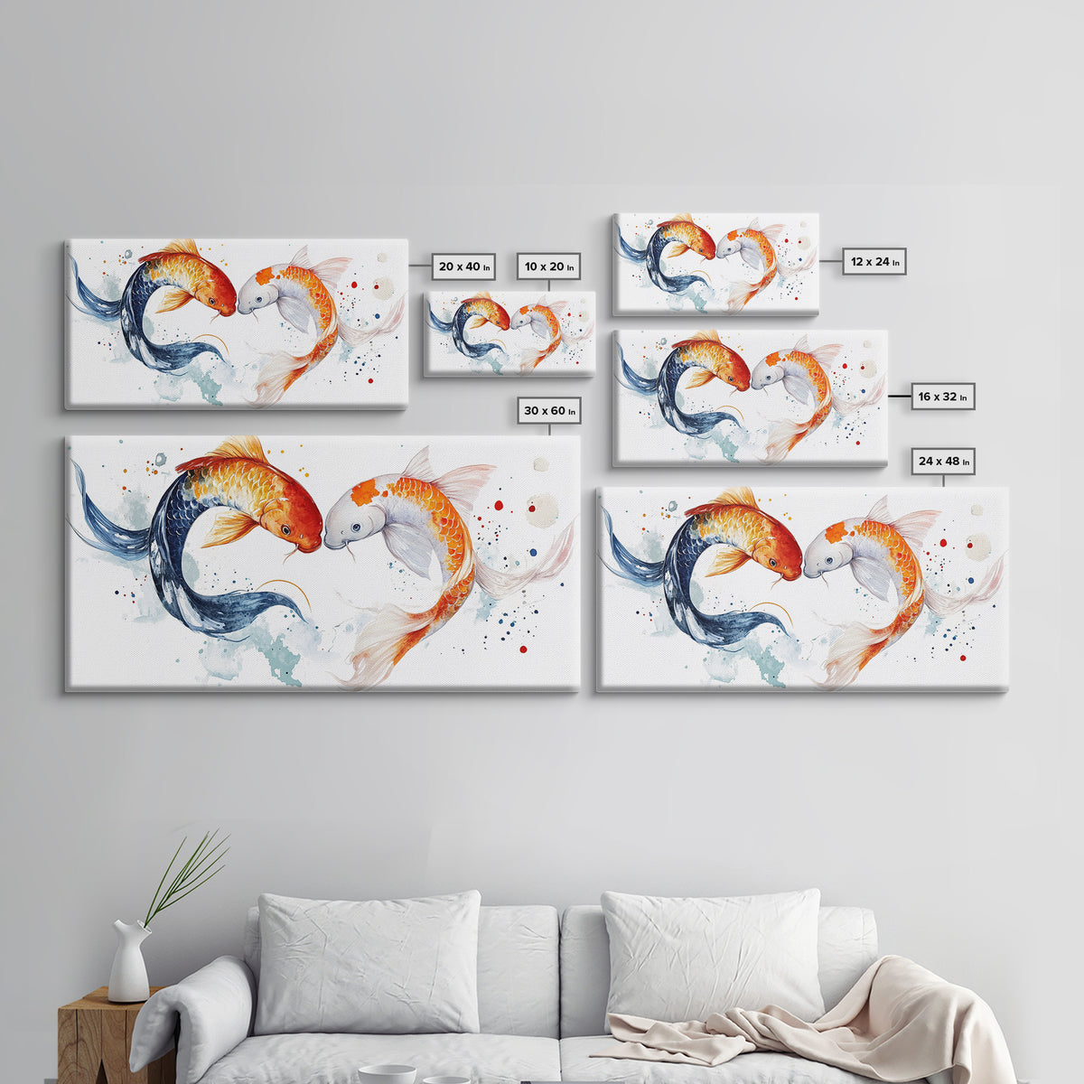 Cute Koi Fish Kissing - Couple Gift Idea - Framed Canvas Print - Valentine's Day Wall Art - Wall Art For Couples - Wabi Sabi Engagement Gift
