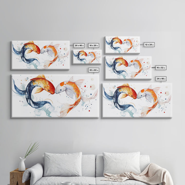 Cute Koi Fish Kissing - Couple Gift Idea - Framed Canvas Print - Valentine's Day Wall Art - Wall Art For Couples - Wabi Sabi Engagement Gift