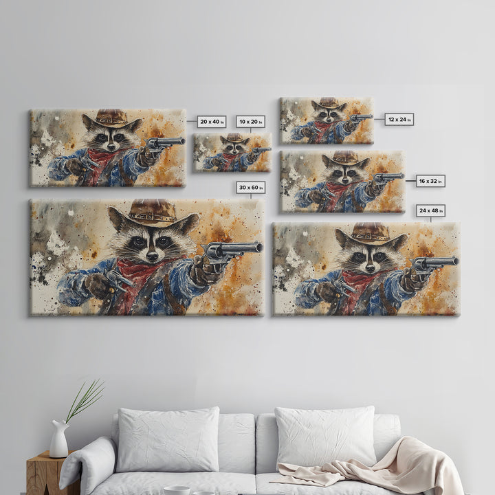 Rootin' Tootin' Cowboy Shootin' Wildwest Cowboy Raccoon Canvas Print - Racoon Painting - Cowboy Raccoon