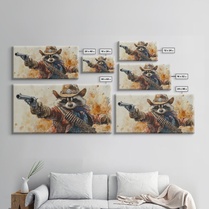 Rootin' Tootin' Cowboy Shootin' Wildwest Cowboy Raccoon Canvas Print - Racoon Painting - Cowboy Raccoon - Wild West Art