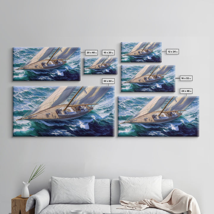 Bird's Eye View of a Retro Sailboat Painting Print, Sailboat Wall Art, Nautical Decor, Sailing Gift Idea, Sailing Wall Art