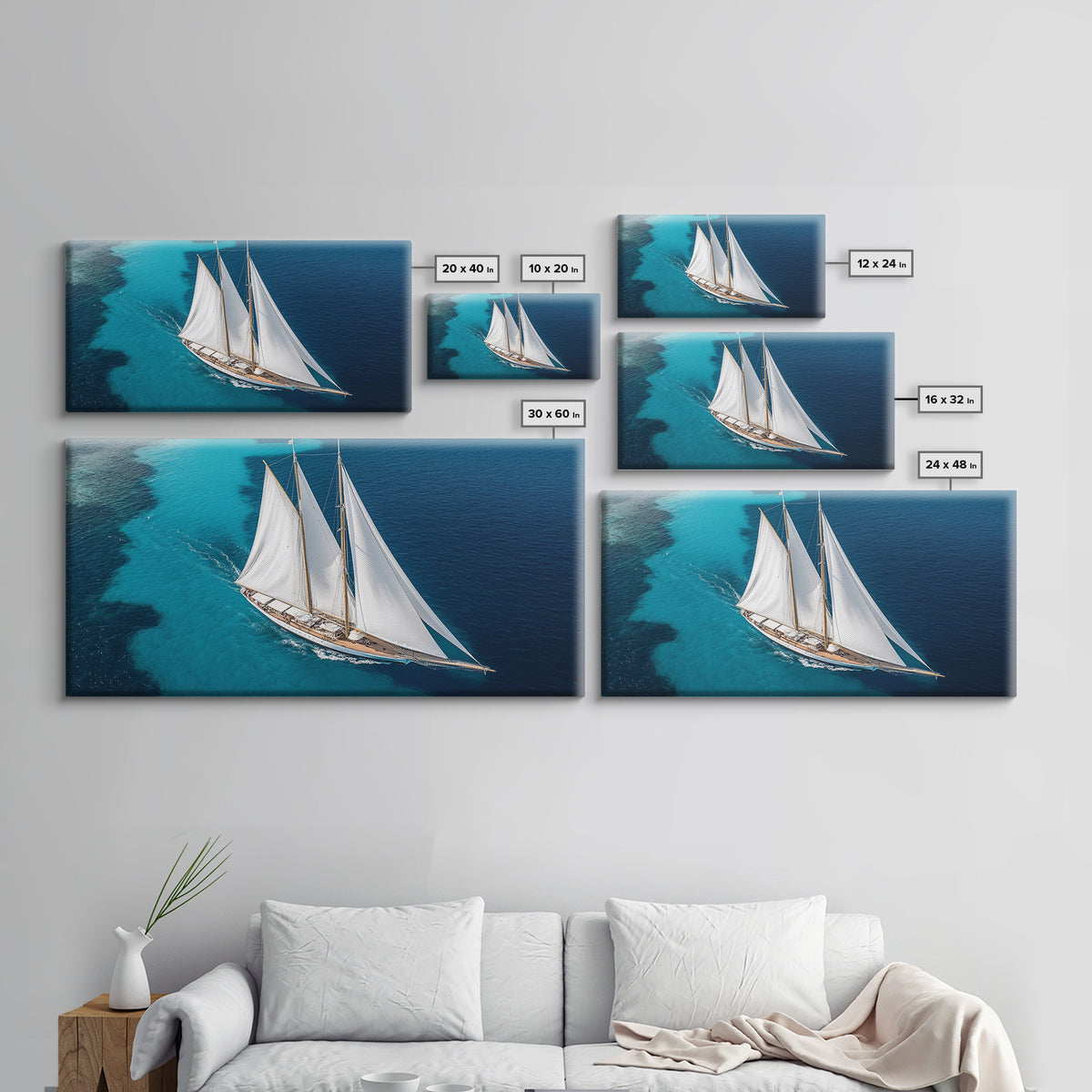 Nautical Decor Framed Canvas Print, Sailboat Painting Print, Sailboat Wall Art, Sailing Gift, Beautiful Sailboat Decor, Nautical Art