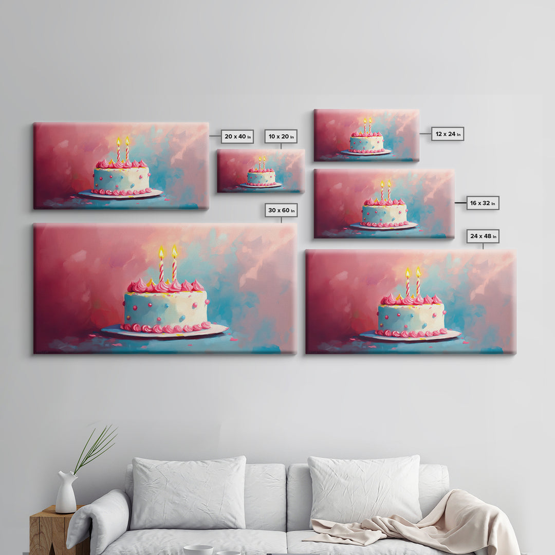 Birthday Cake Wall Art Canvas Print, Preppy Home Decor, Dining Room Wall Art, Kitchen Wall Art, Kitchen Food Painting