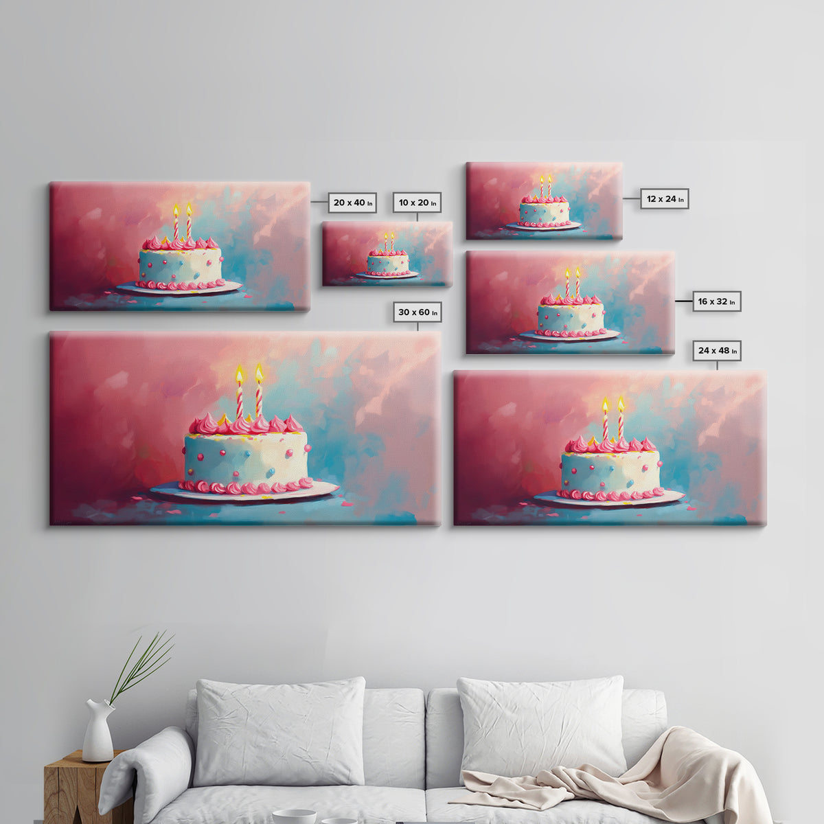 Birthday Cake Wall Art Canvas Print, Preppy Home Decor, Dining Room Wall Art, Kitchen Wall Art, Kitchen Food Painting