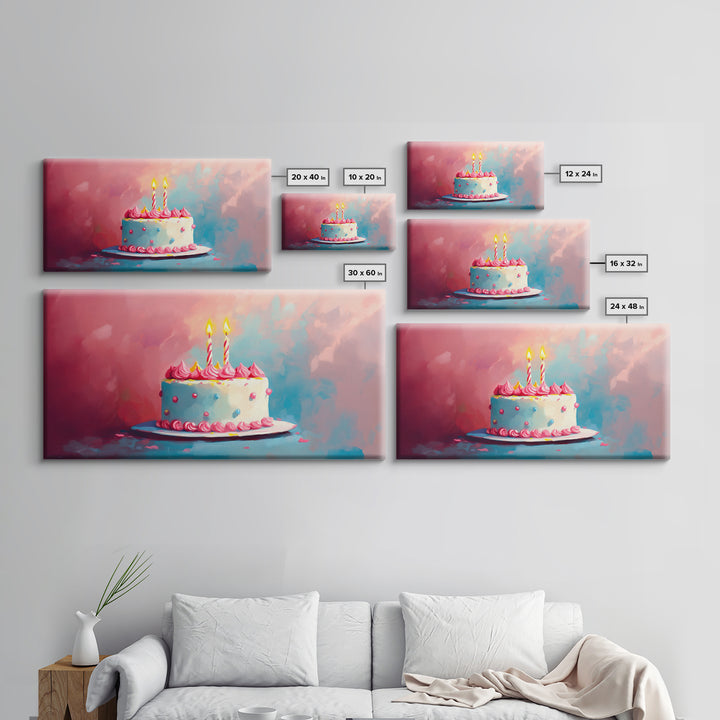 Birthday Cake Wall Art Canvas Print, Preppy Home Decor, Dining Room Wall Art, Kitchen Wall Art, Kitchen Food Painting
