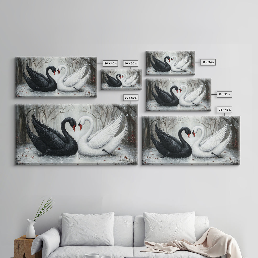 Dark Swans Forming a Heart - Framed Canvas Print - Dark Romance Wall Art - Dark Academia Art - Couple Gift Idea - Goth Art - Gothic Decor