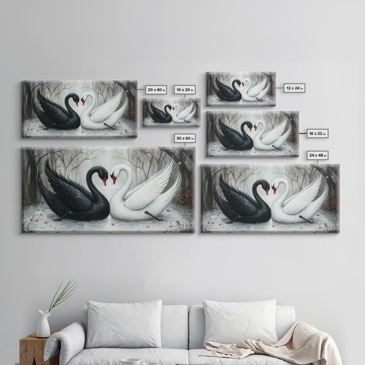 Dark Swans Forming a Heart - Framed Canvas Print - Dark Romance Wall Art - Dark Academia Art - Couple Gift Idea - Goth Art - Gothic Decor