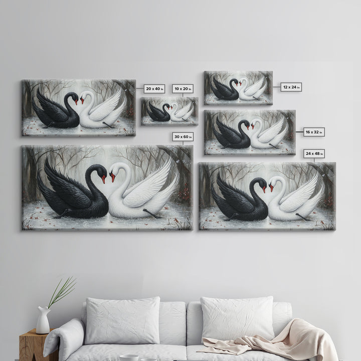Dark Swans Forming a Heart - Framed Canvas Print - Dark Romance Wall Art - Dark Academia Art - Couple Gift Idea - Goth Art - Gothic Decor