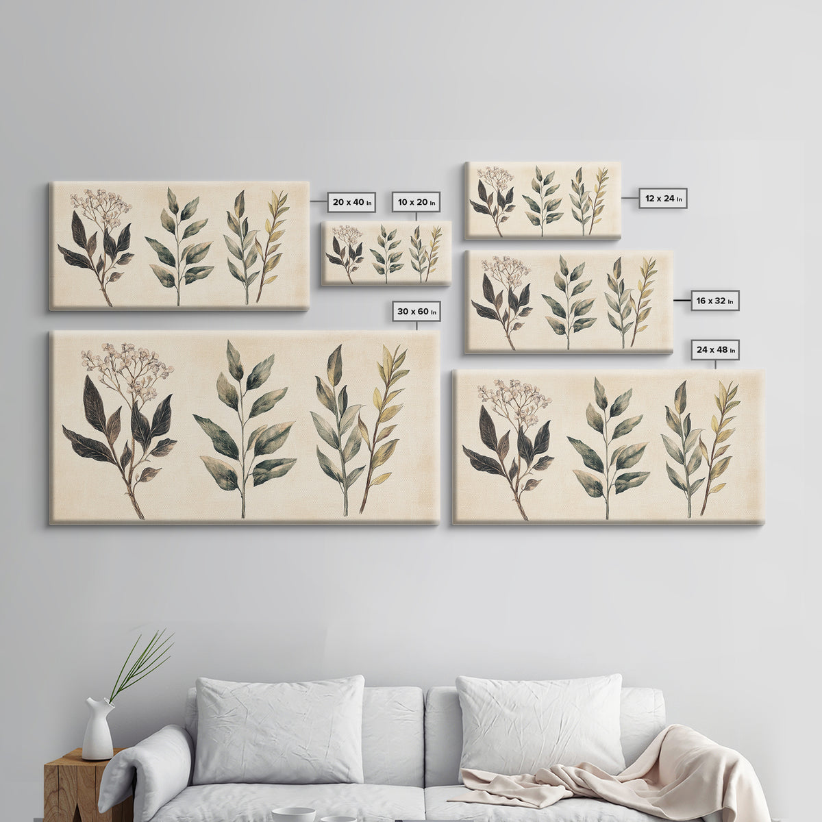 Boho Botanical Sketch Print, Botanical Wall Art, Framed Canvas Print, Minimalist Pencil Sketch Wall Art, Minimalist Home Decor, Living Room Art