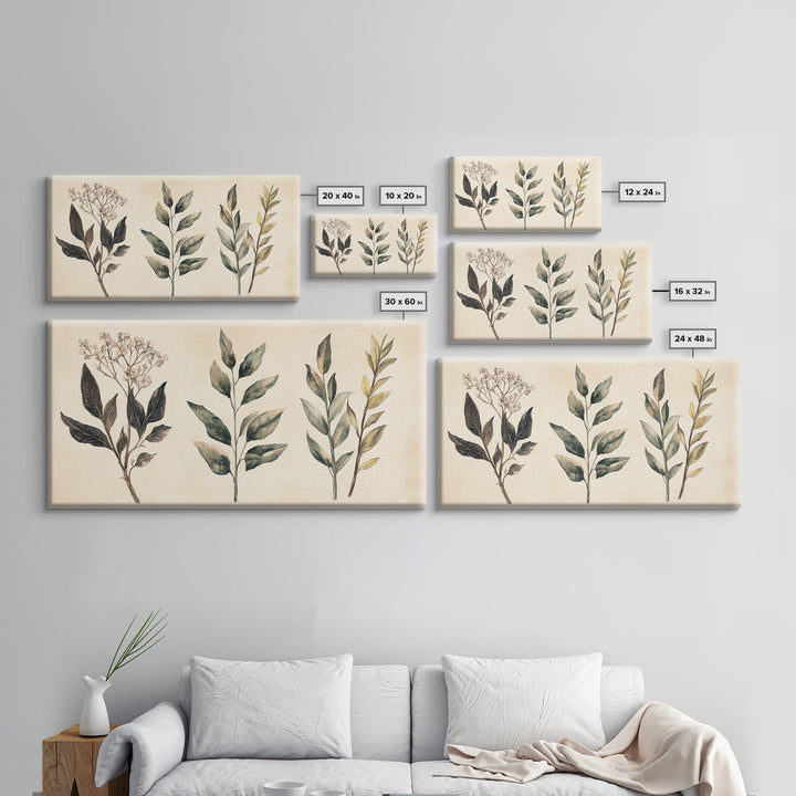 Boho Botanical Sketch Print, Botanical Wall Art, Framed Canvas Print, Minimalist Pencil Sketch Wall Art, Minimalist Home Decor, Living Room Art