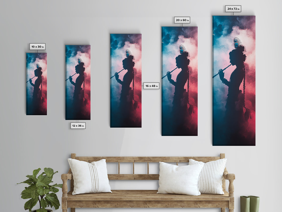 Radha Krishna Painting Print, Framed Canvas Print, Krishna Wall Art, Tall Vertical Art, Skinny Art, Indial Art, Krishna Painting
