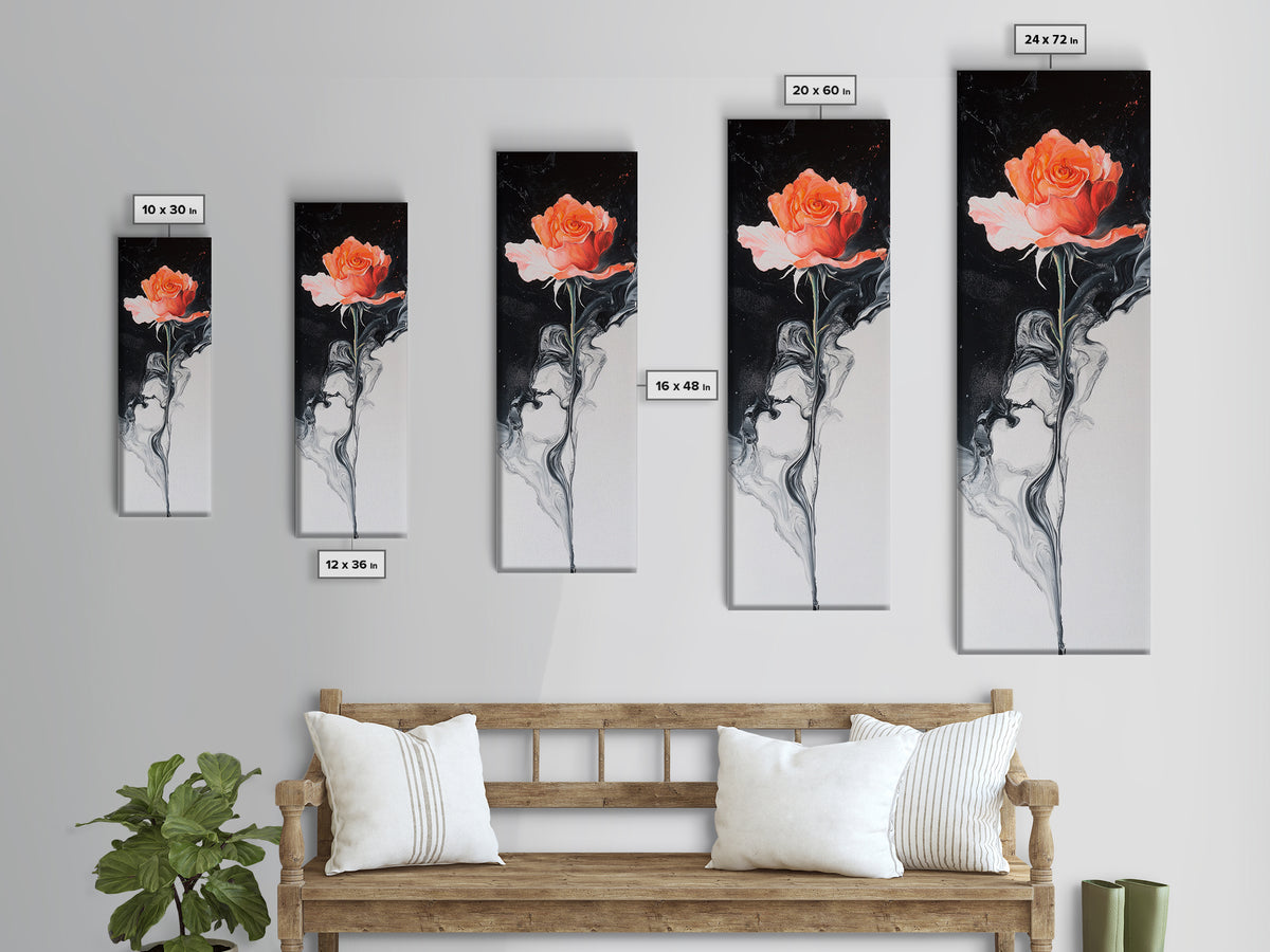Rose Painting Framed Canvas Print, Dark Romance Painting, Botanical Prints, Tall Narrow Art Bedroom Decor, Gift Idea Christmas