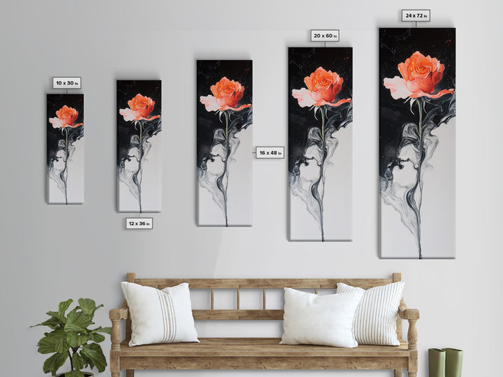 Rose Painting Framed Canvas Print, Dark Romance Painting, Botanical Prints, Tall Narrow Art Bedroom Decor, Gift Idea Christmas