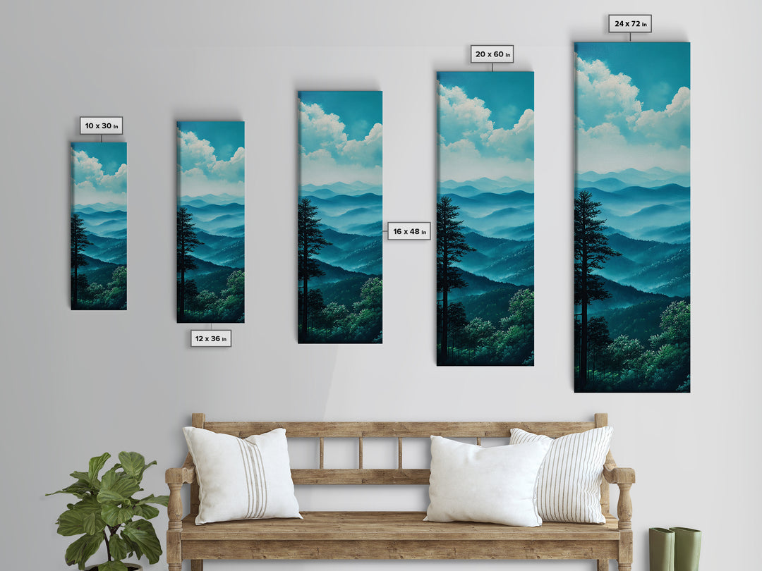 Bright Morning Mountains Framed Canvas Print Serene Nature Landscape Art, Blue and Green Wall Art, Smoky Mountain Art, Living Room Decor, Above Sofa Art