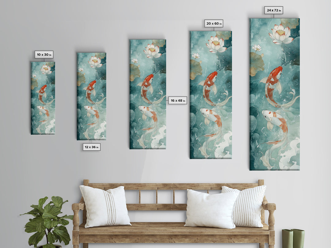 Wabi Sabi Koi Fish Framed Canvas Print, Koi Fish Painting, Elegant Art, Tall Art, Narrow Art, Accent Piece, Japanese Style Art