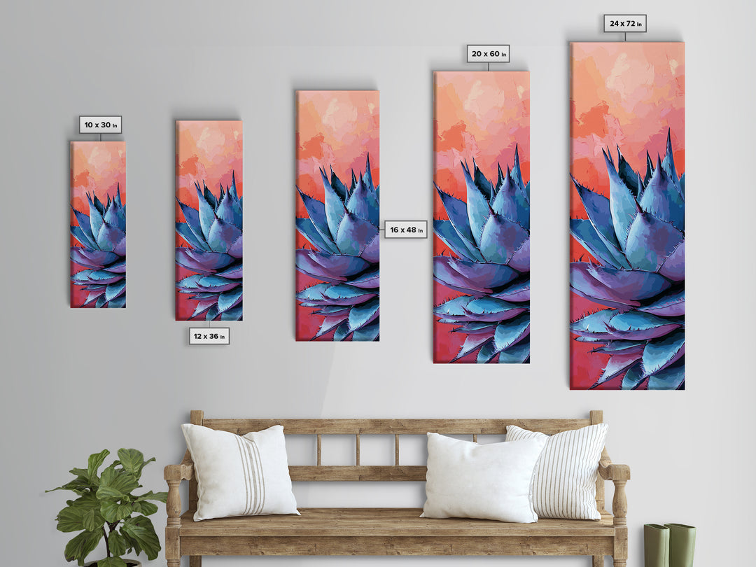 Blue Agave at Sunset Canvas Print Pink Orange Wall Art Coastal Decor Desert Botanical Prints Boho Art Bedroom Decor