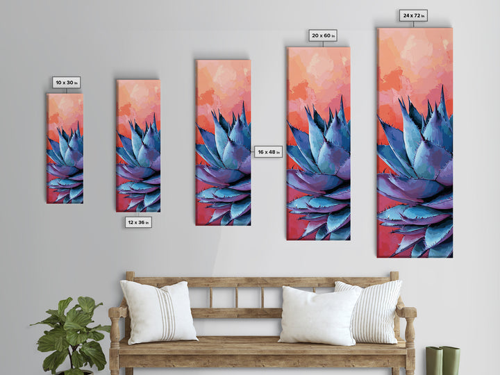 Blue Agave at Sunset Canvas Print Pink Orange Wall Art Coastal Decor Desert Botanical Prints Boho Art Bedroom Decor