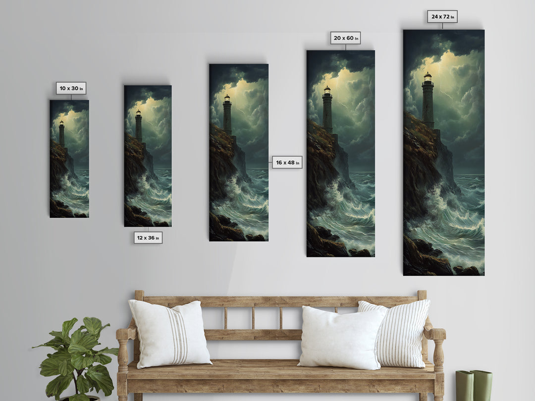 Nautical Landscape Painting Canvas Print, The Light House, Lighthouse Painting, Seascape Painting, Accent Piece, Tall Narrow Art, Skinny Art