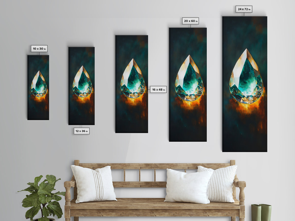 Blue Green Gemstone on Fire Canvas Print Abstract Sacred Geometry Art Moody Wall Art Unique Bedroom Decor Statement Piece