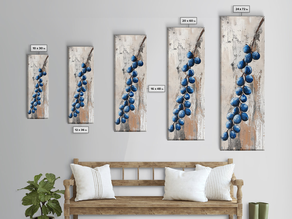 Framed Canvas Print Blueberries Still Life Painting Rustic Wall Art Botanical Prints Food Review Kitchen Art