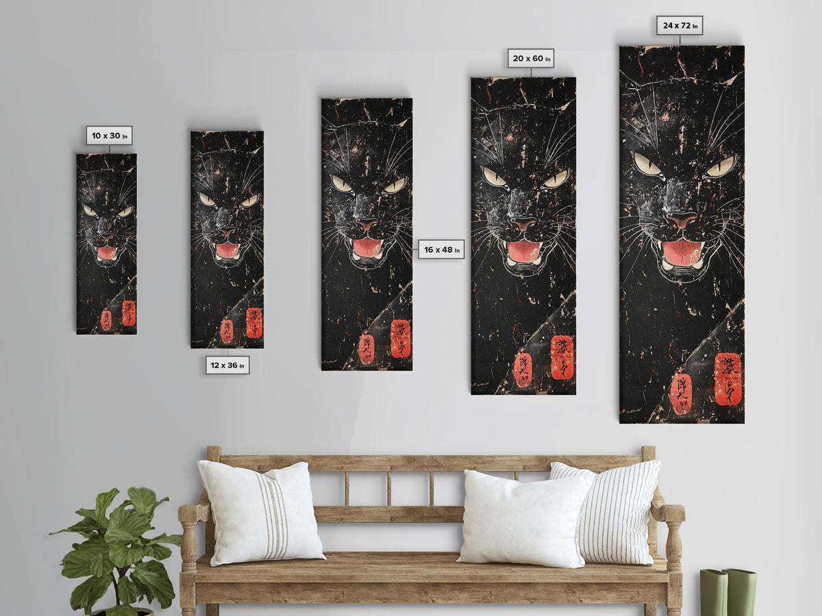 Canvas Print of Fierce Panther with Intense Stare, Dark Romance Painting, Gothic Home Decor, Chicano Art, Edgy Wall Art, Wild Spirit