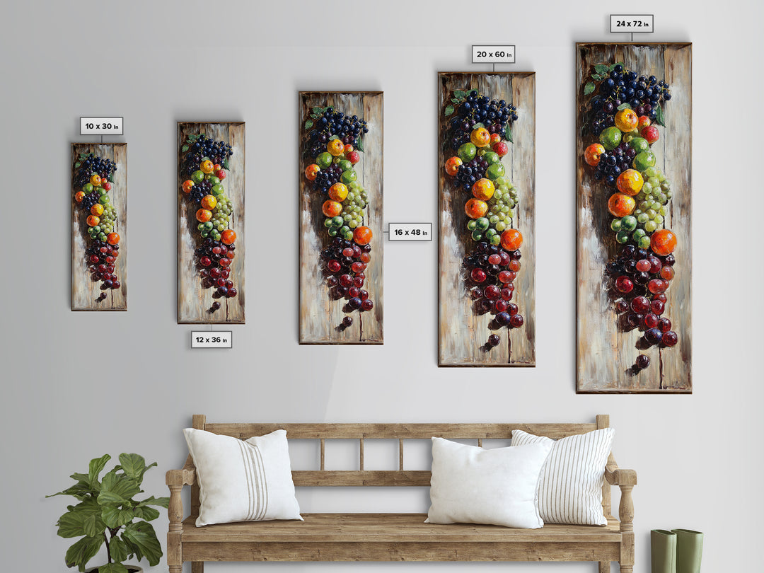 Retro Kitchen Wall Art, Still Life Painting Of Fruit Canvas Print, Narrow Art, Narrow Wall Art, Tall Skinny Art, Skinny Narrow Wall Art