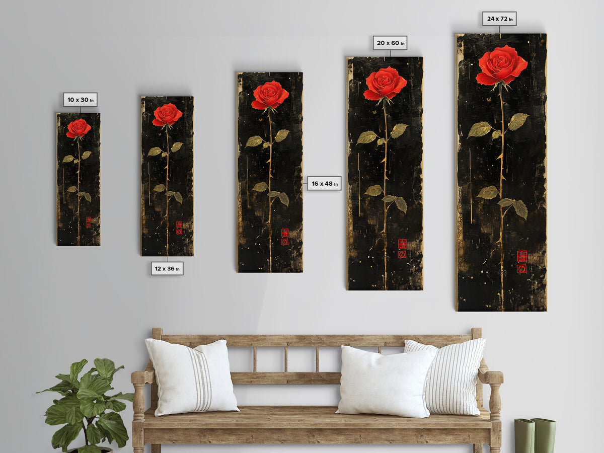 Dark Rose Painting Canvas Print, Gothic Floral Art, Rose with Dark Background, Wabi Sabi Inspired Wall Art, Framed Canvas Print, Rustic Decor