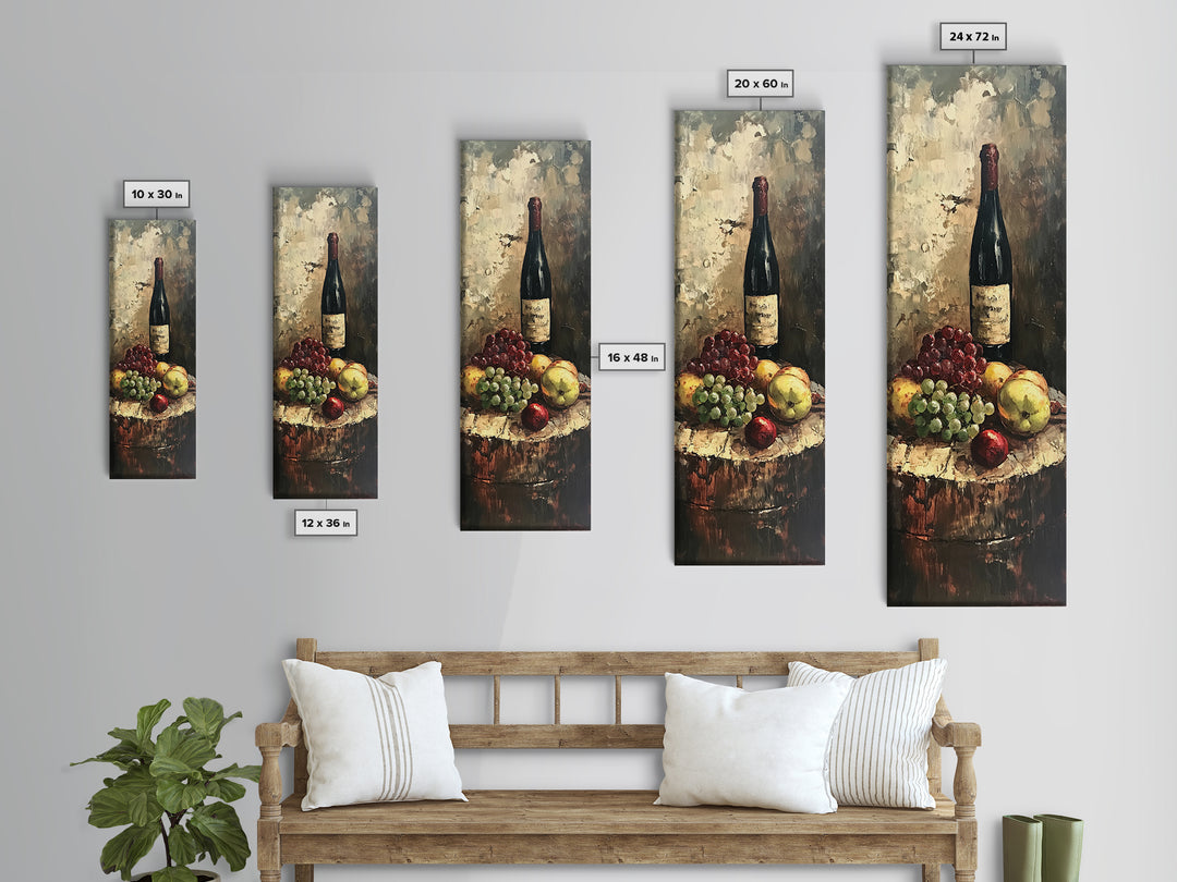 Retro Wine Cellar Wall Art, Long Narrow Wall Art, Tall Skinny Art, Wine Oil Painting Still Life, Tall Narrow Wall Art, Tall Skinny Home Decor