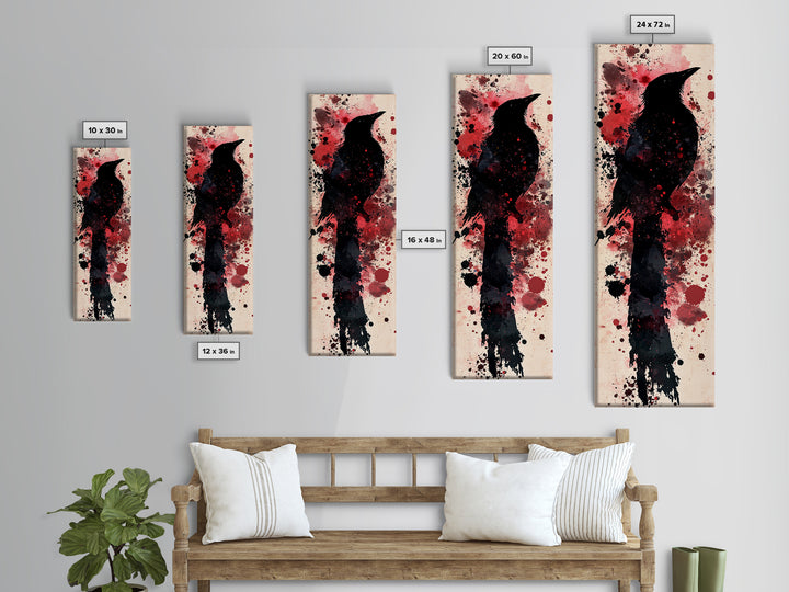 Framed Canvas Print Rustic Bird Art Southwest Style Raven Painting Tall Narrow Art Statement Piece Bedroom Art Halloween Fall Decor